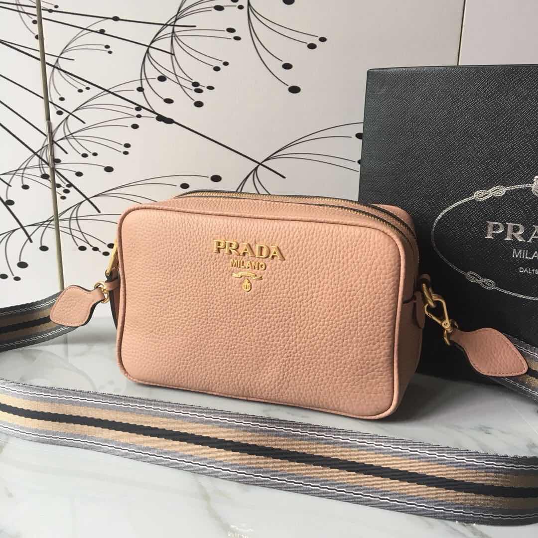 Prada Leather Shoulder Bag Handbag Tote Sand/Gold 1BH082